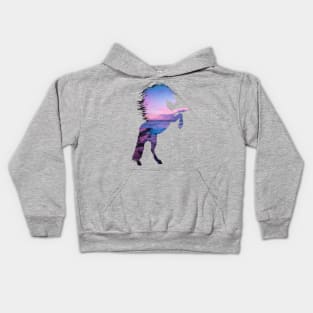 Sunset skyline and ocean horse pattern Kids Hoodie